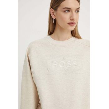 BOSS bluza femei, culoarea bej, cu imprimeu, 50518770