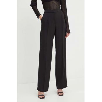 BOSS pantaloni femei, culoarea negru, lat, high waist, 50518419