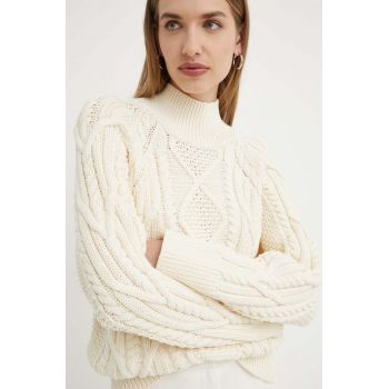 BOSS pulover din amestec de lana femei, culoarea bej, călduros, cu turtleneck, 50518369