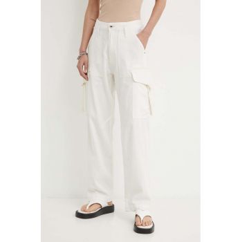 G-Star Raw pantaloni femei, culoarea bej, drept, high waist, D24598-D454