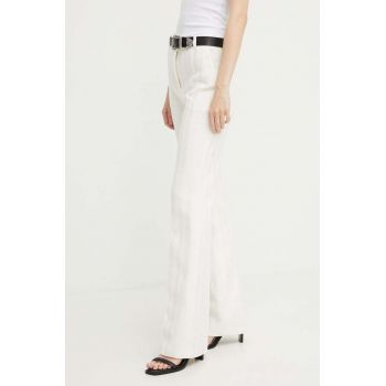 IRO pantaloni din in culoarea bej, evazati, high waist