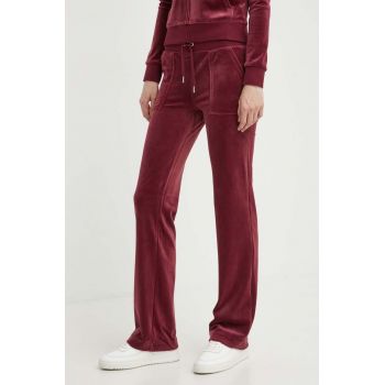 Juicy Couture pantaloni de trening din velur culoarea bordo, neted, JCAP180