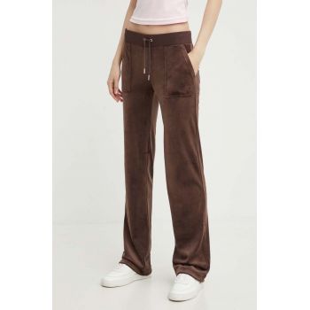 Juicy Couture pantaloni de trening din velur culoarea maro, neted, JCAP180EU