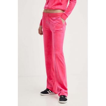 Juicy Couture pantaloni de trening din velur culoarea roz, neted, JCAP180EU