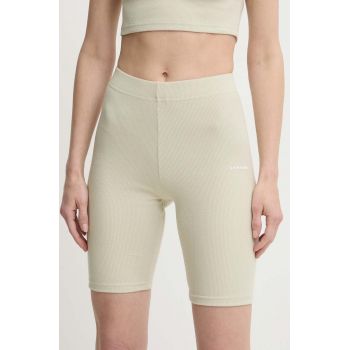 La Mania pantaloni scurti LIMI femei, culoarea verde, neted, high waist, LIMI