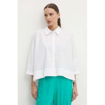 Sisley camasa din bumbac femei, culoarea alb, cu guler clasic, regular
