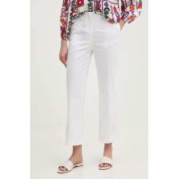 Sisley pantaloni femei, culoarea alb, fason tigareta, high waist