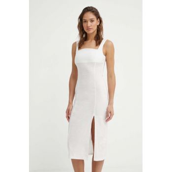 Sisley rochie din in culoarea bej, midi, dreaptă