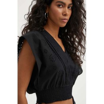 The Kooples bluza din bumbac femei, culoarea negru, neted, FTOP28028K