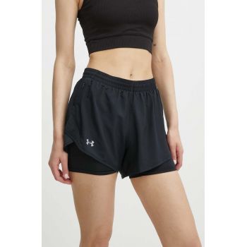 Under Armour pantaloni scurți de alergare Fly By culoarea negru, neted, high waist ieftini