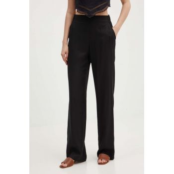 United Colors of Benetton pantaloni femei, culoarea negru, lat, high waist, 4XBQDF06Z