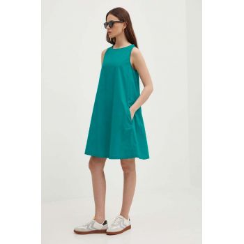 United Colors of Benetton rochie din bumbac culoarea turcoaz, mini, evazati