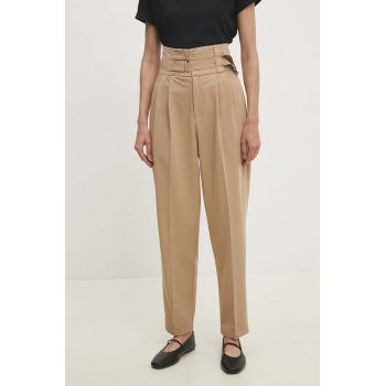 Answear Lab pantaloni femei, culoarea bej, fason chinos, high waist