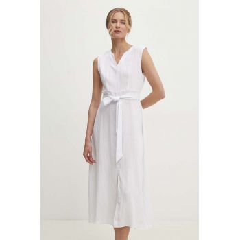 Answear Lab rochie din in culoarea alb, midi, evazati