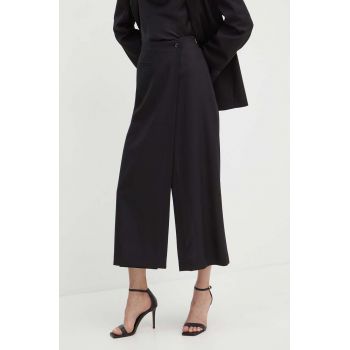 BOSS pantaloni de lana culoarea negru, drept, high waist, 50518389