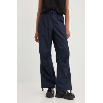 Dickies pantaloni de bumbac FISHERSVILLE PANT W culoarea albastru marin, lat, high waist, DK0A4YV4
