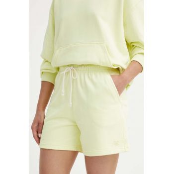 New Balance pantaloni scurti din bumbac culoarea verde, neted, high waist, WS41508LLT de firma originali