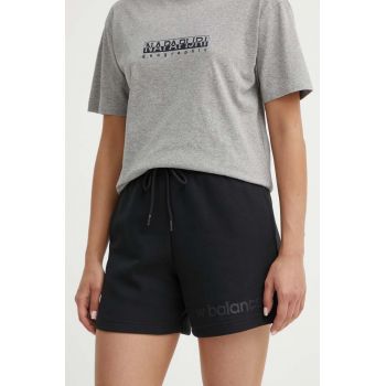 New Balance pantaloni scurti femei, culoarea negru, cu imprimeu, high waist, WS41550BK ieftini