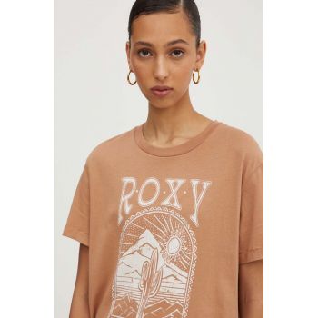 Roxy tricou din bumbac NOON OCEAN femei, culoarea maro, ERJZT05841