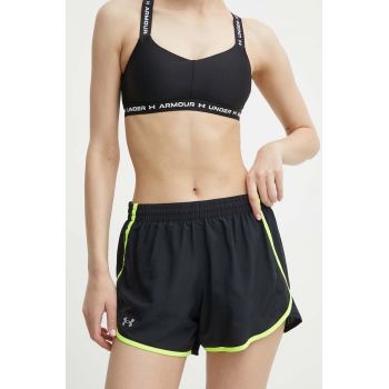 Under Armour pantaloni scurți de alergare Fly By culoarea negru, neted, high waist ieftini