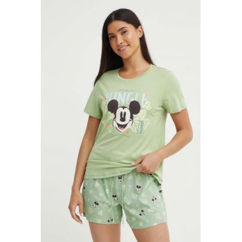 women'secret pijamale de bumbac Mickey culoarea verde, bumbac, 3137655