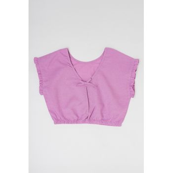 Bluza crop din amestec de in si bumbac cu maneci scurte