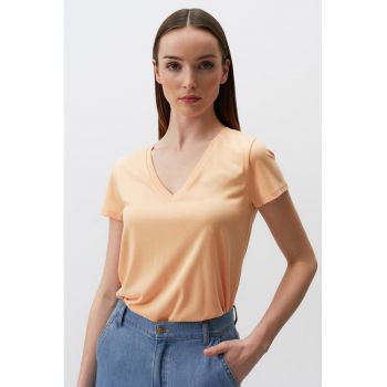 Tricou din amestec de modal cu decolteu in V