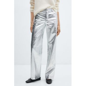 Pantaloni cu croiala ampla si aspect metalic Silver