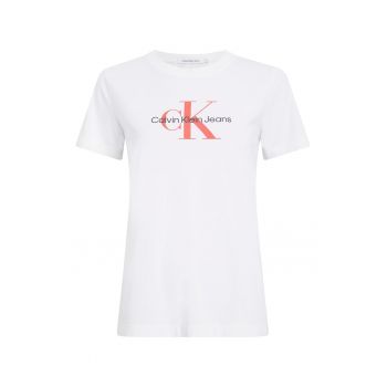 Tricou de bumbac cu decolteu la baza gatului si imprimeu logo