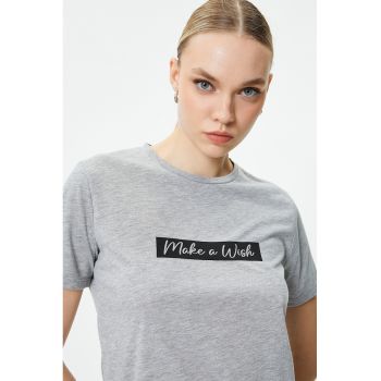 Tricou din amestec de bumbac cu imprimeu text de firma original