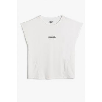 Tricou crop cu imprimeu text