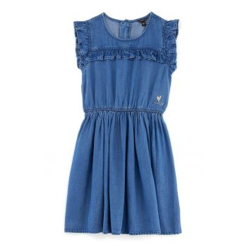 Rochie de denim cu garnituri cu volane ieftina