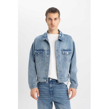 Jacheta de denim cu buzunare pe piept de firma originala
