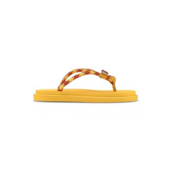 Papuci flip-flop cu doua nuante si insertii de piele