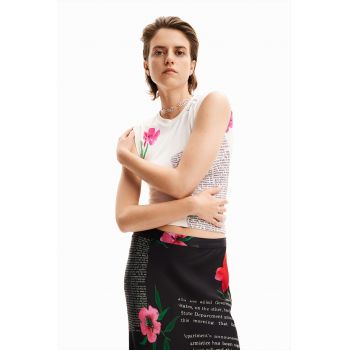 Tricou cu model text si floral ieftin