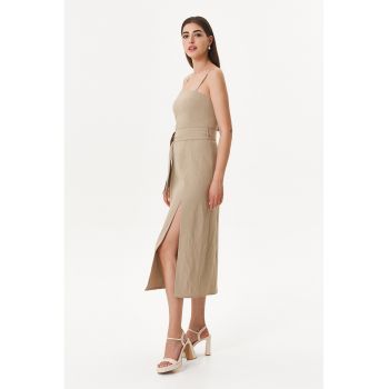 Rochie din amestec de in cu slit lateral