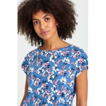 Tricou cu decolteu rotund si imprimeu floral de firma original