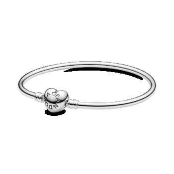 Brăţară bangle Moments din argint, cu închizătoare în formă de inimă cu logo, Pandora