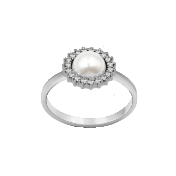 Inel Cosmos cu perla albă, placat cu argint, Lilou
