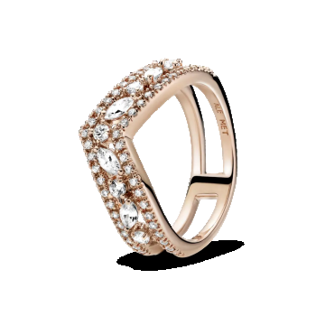 Inel de tip wishbone dublu cu tăiere de tip marchiză placat cu aur roz de 14k, Pandora de firma original