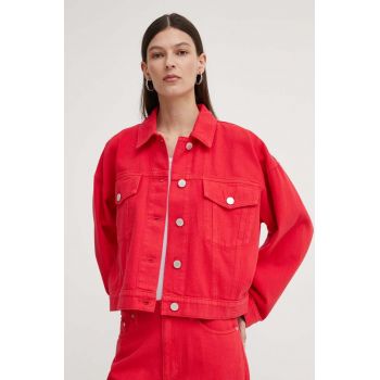 2NDDAY geacă din denim 2ND Rodriguez TT - Canvas Den femei, culoarea roșu, de tranziție, oversized, 2244717955