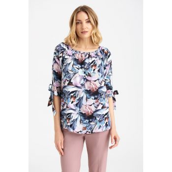 Bluza cu imprimeu si decolteu barcuta