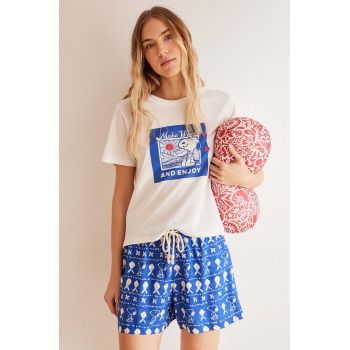 women'secret tricou de pijama din bumbac MIX AND MATCH SEASIDES culoarea alb, bumbac, 3277310