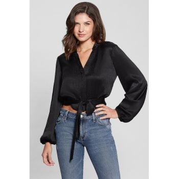 Bluza satinata crop cu decolteu in V