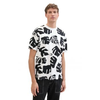 Tricou cu decolteu la baza gatului si imprimeu tropical