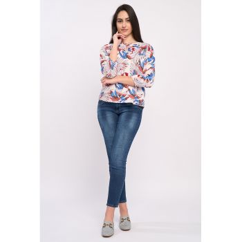 Bluza cu imprimeu floral si maneci 3/4