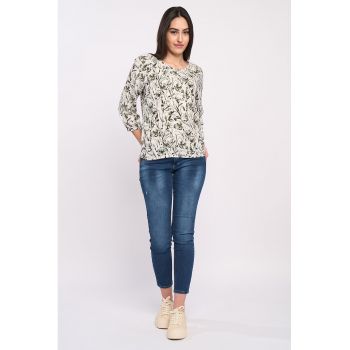 Bluza cu imprimeu floral si maneci 3/4