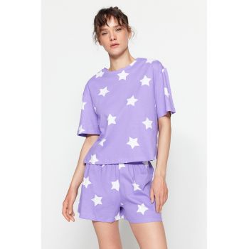 Pijama cu pantaloni scurti si imprimeu cu stele