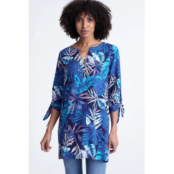 Bluza cu guler tunica si imprimeu tropical