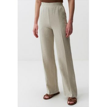 Pantaloni ampli din amestec de in - cu talie elastica